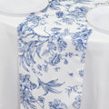 Polyester Table Runner 12"x108" White with Blue French Toile Floral Print - Stylish Reusable Table DÃ©cor - Bell Racket Store