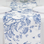 Polyester Table Runner 12"x108" White with Blue French Toile Floral Print - Stylish Reusable Table DÃ©cor - Bell Racket Store