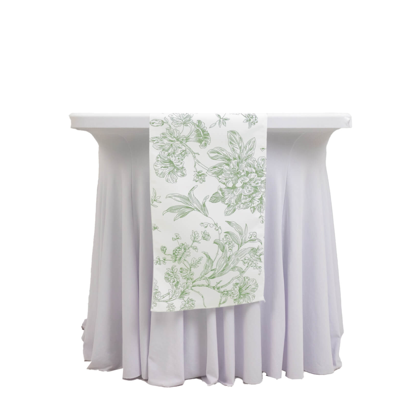 Polyester Table Runner 12"x108" White with Dusty Sage Green French Toile Floral Print Reusable Table DÃ©cor - Bell Racket Store