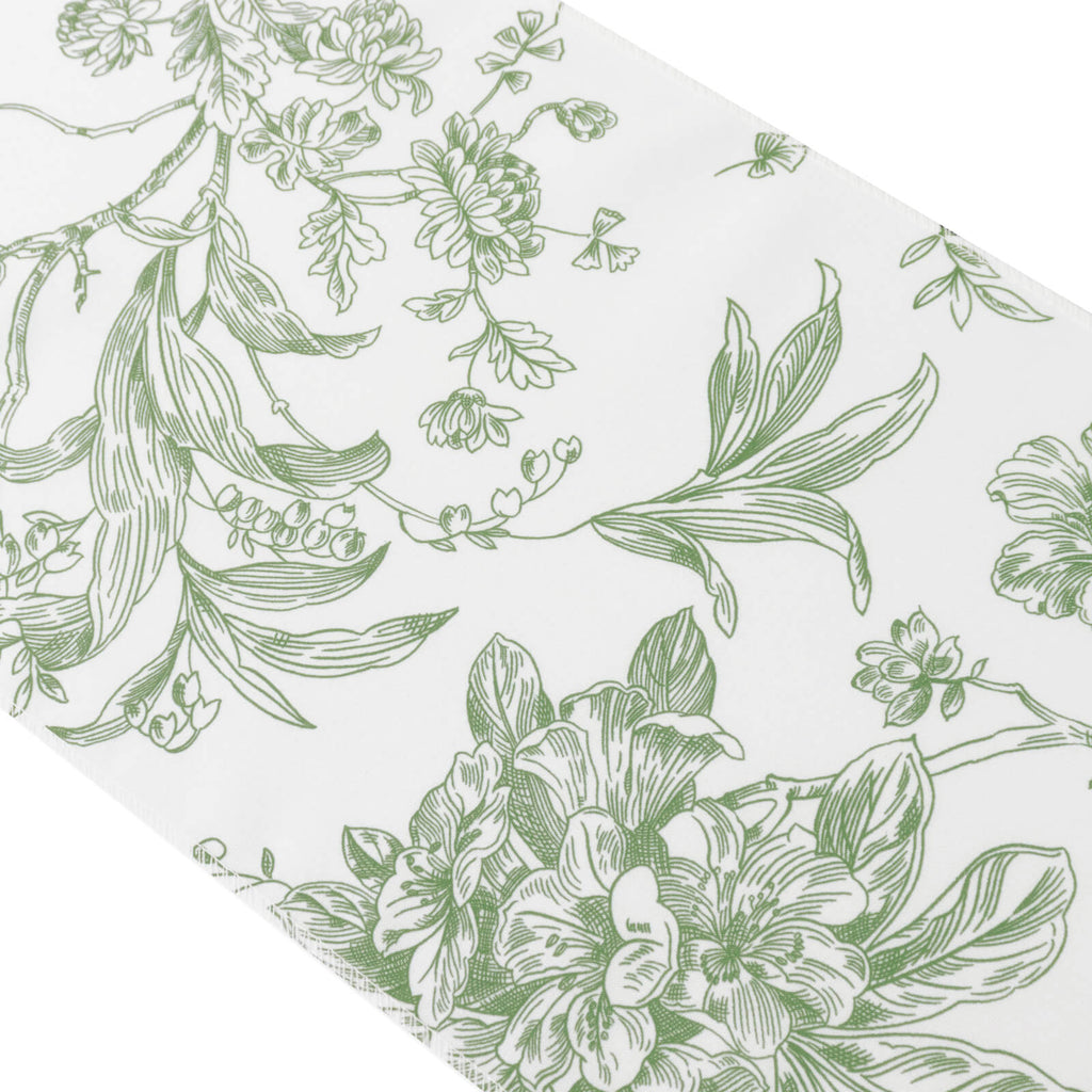 Polyester Table Runner 12"x108" White with Dusty Sage Green French Toile Floral Print Reusable Table DÃ©cor - Bell Racket Store