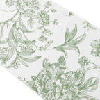 Polyester Table Runner 12"x108" White with Dusty Sage Green French Toile Floral Print Reusable Table DÃ©cor - Bell Racket Store