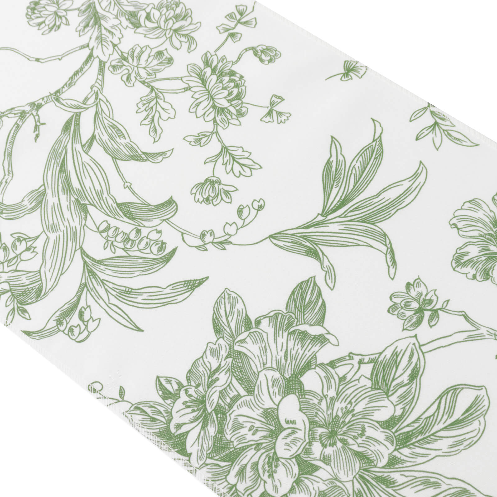 Polyester Table Runner 12"x108" White with Dusty Sage Green French Toile Floral Print Reusable Table DÃ©cor - Bell Racket Store