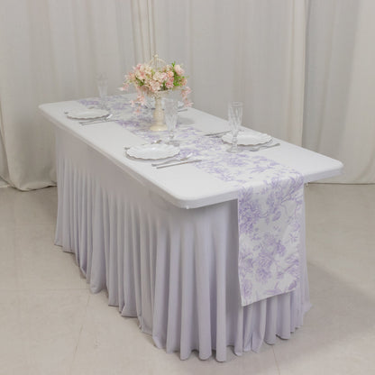 Polyester Table Runner 12"x108" White with Lavender Lilac French Toile Floral Print - Stylish Reusable Table DÃ©cor - Bell Racket Store