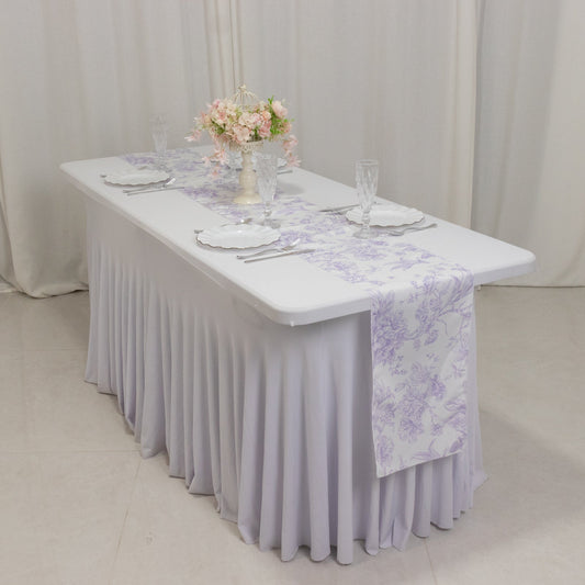 Polyester Table Runner 12"x108" White with Lavender Lilac French Toile Floral Print - Stylish Reusable Table DÃ©cor - Bell Racket Store