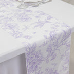 Polyester Table Runner 12"x108" White with Lavender Lilac French Toile Floral Print - Stylish Reusable Table DÃ©cor - Bell Racket Store