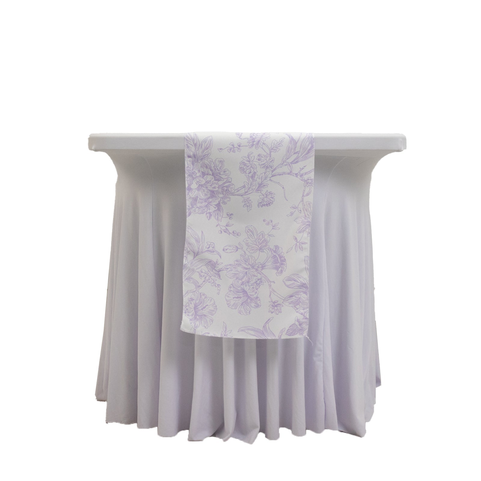Polyester Table Runner 12"x108" White with Lavender Lilac French Toile Floral Print - Stylish Reusable Table DÃ©cor - Bell Racket Store