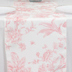 Polyester Table Runner 12"x108" White with Pink French Toile Floral Print Reusable Table DÃ©cor - Bell Racket Store
