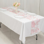 Polyester Table Runner 12"x108" White with Pink French Toile Floral Print Reusable Table DÃ©cor - Bell Racket Store
