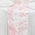 Polyester Table Runner 12"x108" White with Pink French Toile Floral Print Reusable Table DÃ©cor - Bell Racket Store