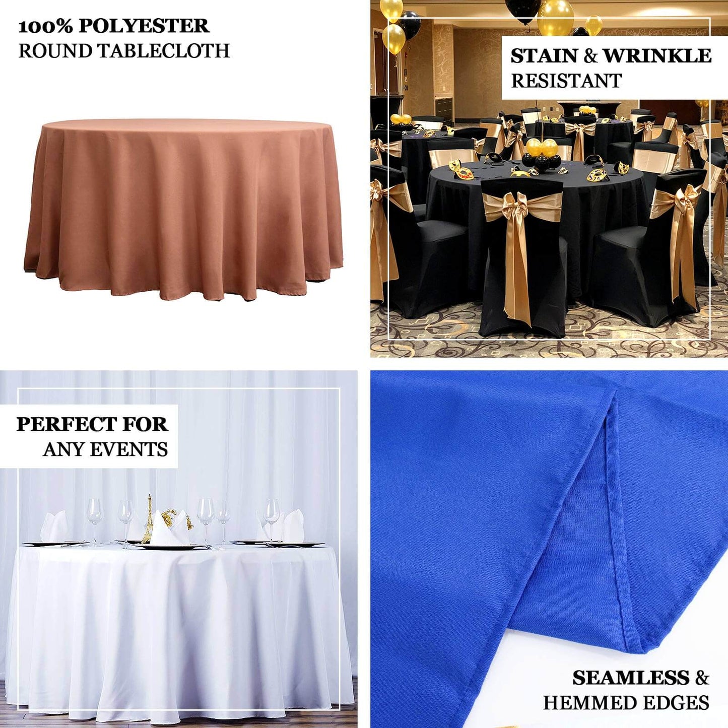 Premium Polyester 132" Round Tablecloth Burgundy - Seamless 220GSM Wrinkle-Resistant Table Cover