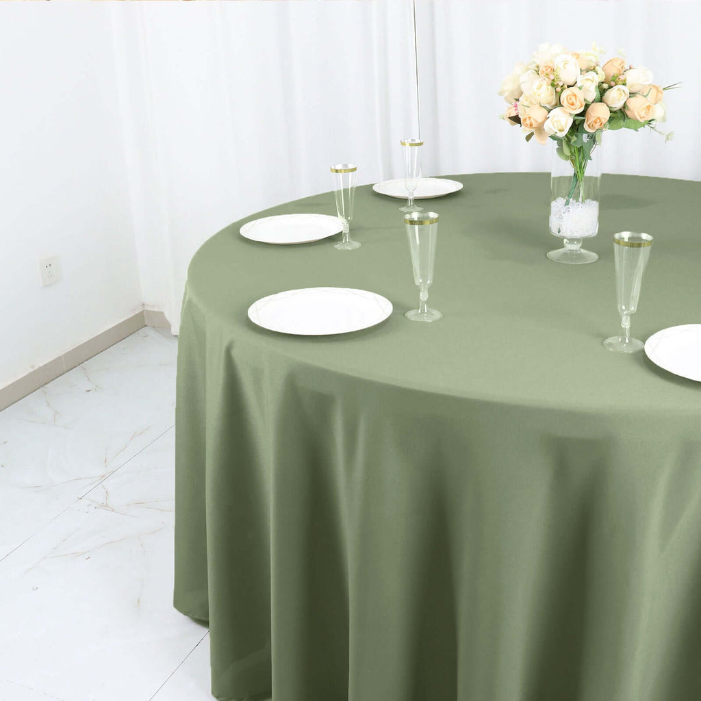 Polyester 120" Round Tablecloth Dusty Sage Green - Seamless Wrinkle-Resistant Table Cover