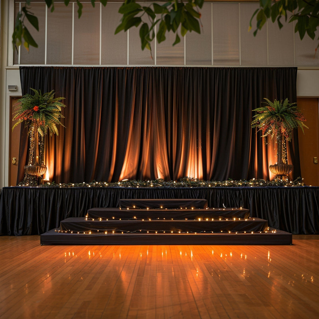 Portable Stage Skirt Black Polyester Platform Skirting Cloth for Events, Performances & Wedding Staging - 48"x20ft - Bell Racket Store