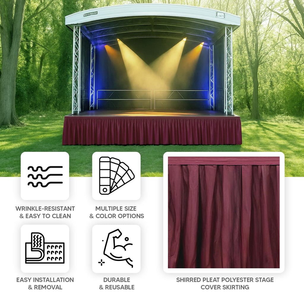 Portable Stage Skirt Burgundy Polyester Platform Skirting Cloth for Events, Performances & Wedding Staging - 36"x20ft - Bell Racket Store