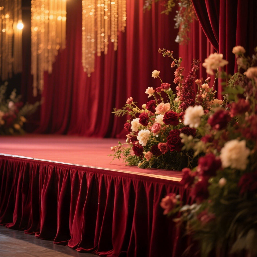 Portable Stage Skirt Burgundy Polyester Platform Skirting Cloth for Events, Performances & Wedding Staging - 36"x20ft - Bell Racket Store