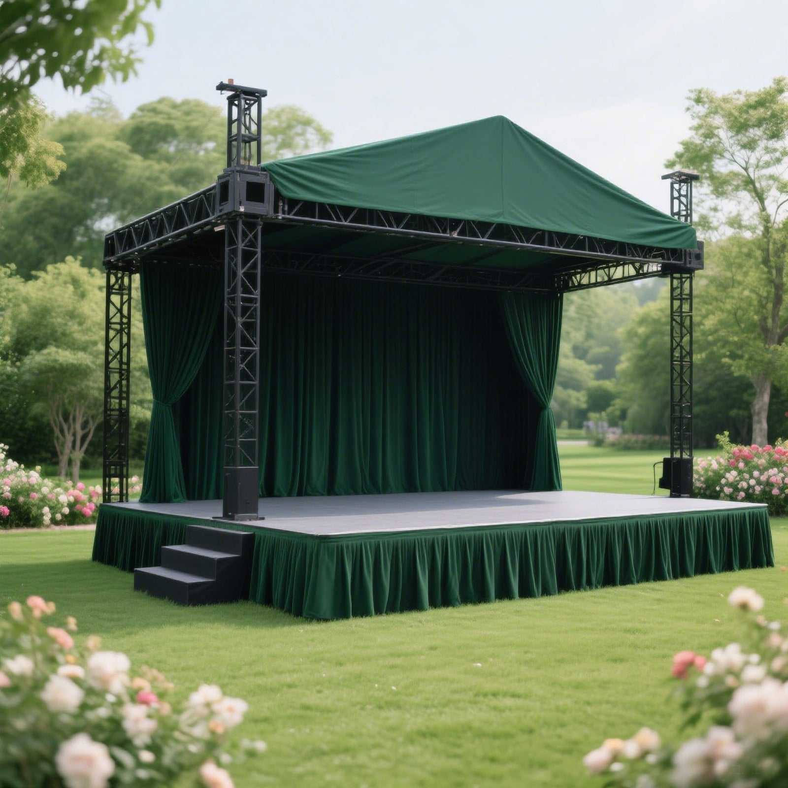 Portable Stage Skirt Hunter Emerald Green Polyester Platform Skirting Cloth for Events, Performances & Wedding Staging - 24"x20ft - Bell Racket Store