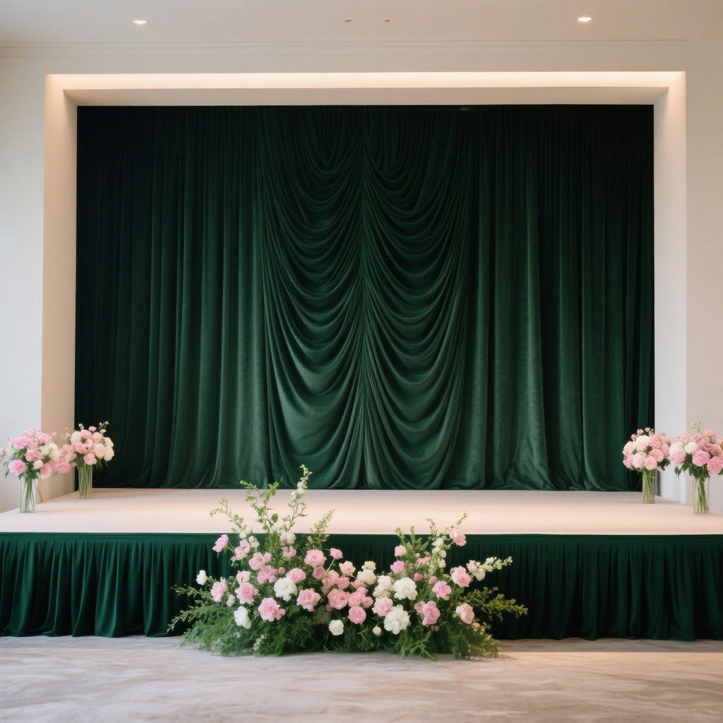 Portable Stage Skirt Hunter Emerald Green Polyester Platform Skirting Cloth for Events, Performances & Wedding Staging - 24"x20ft - Bell Racket Store