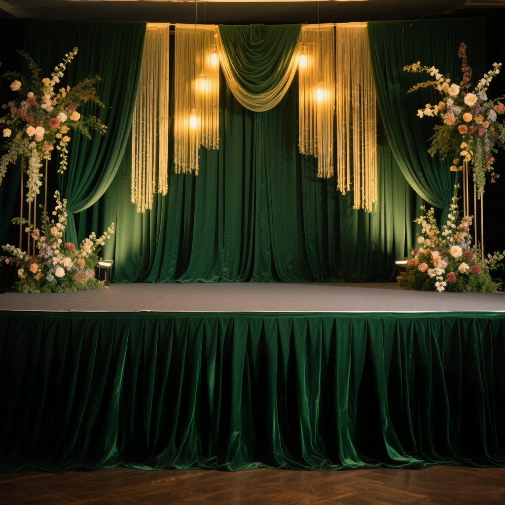Portable Stage Skirt Hunter Emerald Green Polyester Platform Skirting Cloth for Events, Performances & Wedding Staging - 36"x20ft - Bell Racket Store