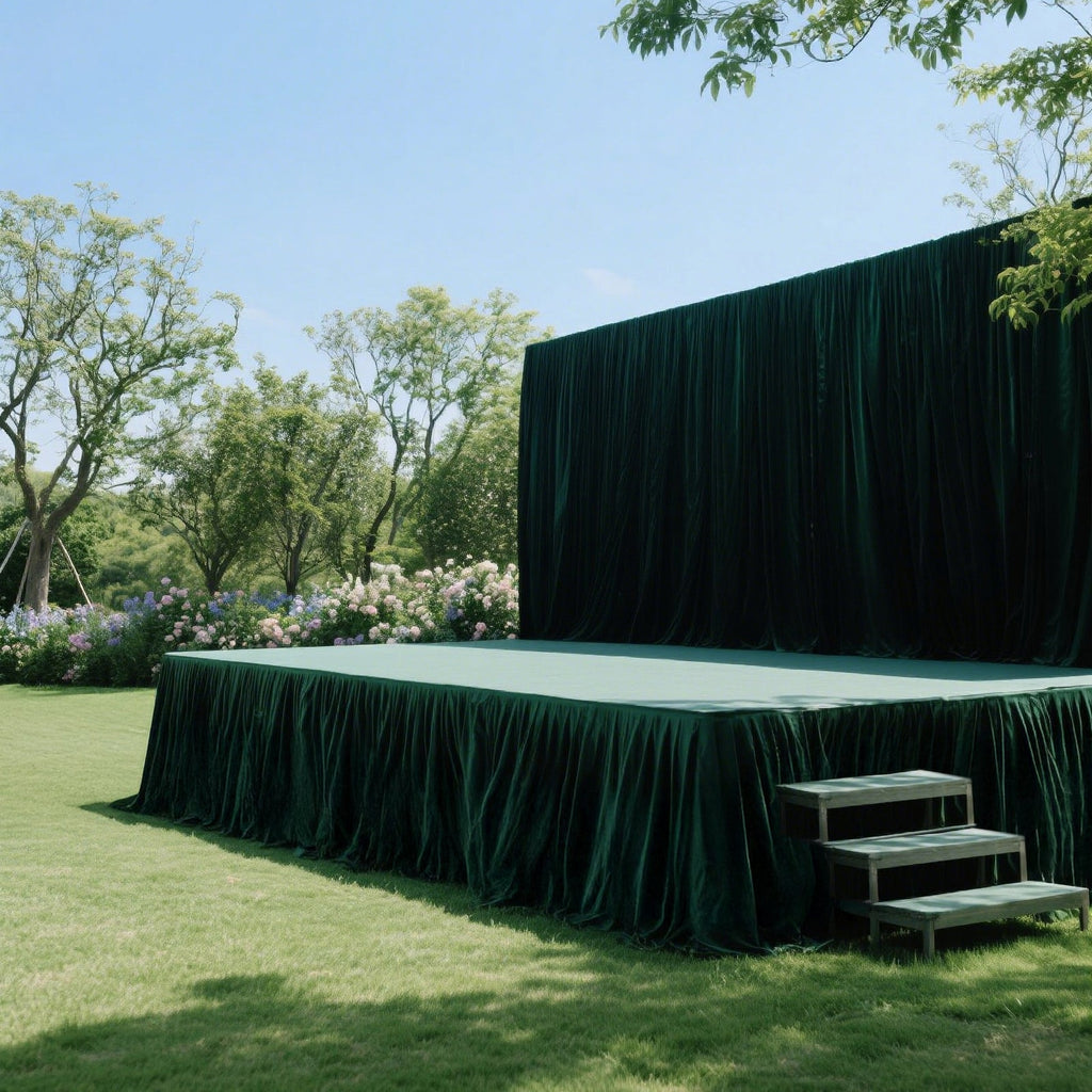 Portable Stage Skirt Hunter Emerald Green Polyester Platform Skirting Cloth for Events, Performances & Wedding Staging - 36"x20ft - Bell Racket Store