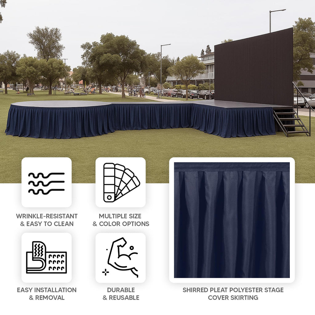 Portable Stage Skirt Navy Blue Polyester Platform Skirting Cloth for Events, Performances & Wedding Staging - 36"x20ft - Bell Racket Store