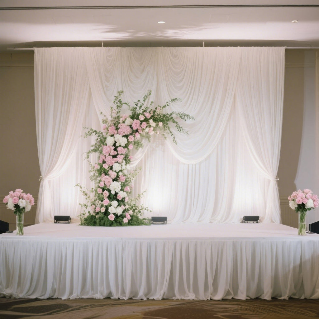 Portable Stage Skirt White Polyester Platform Skirting Cloth for Events, Performances & Wedding Staging - 24"x20ft - Bell Racket Store