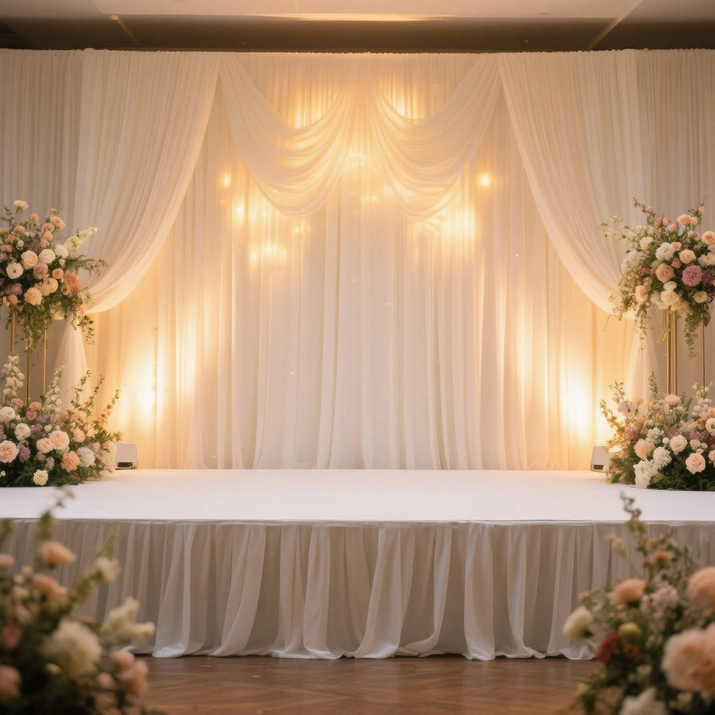 Portable Stage Skirt White Polyester Platform Skirting Cloth for Events, Performances & Wedding Staging - 36"x20ft - Bell Racket Store