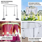 10ft Adjustable 4-Post Round Black Metal Backdrop Stand Canopy, Circular Wedding Event Arch Frame Chuppah