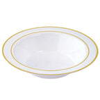 10-Pack Plastic Soup Bowls White with Gold Rim - Stylish Disposable Bowls for Parties 12oz