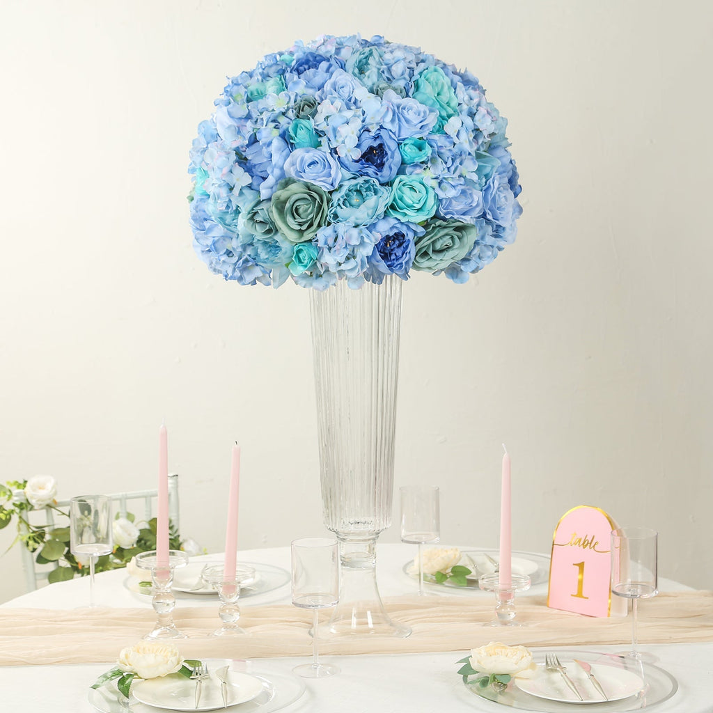Pre - Arranged Silk Rose Wedding Centerpiece, Blue Artificial Rose Flower Balls Arrangement Table Decor - 20" - Bell Racket Store