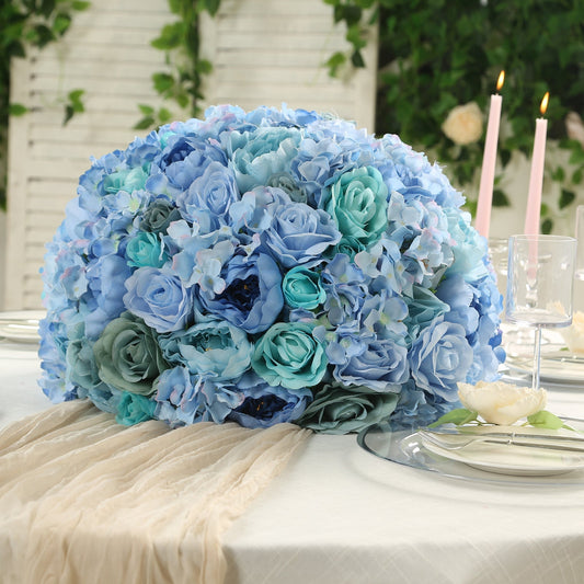 Pre - Arranged Silk Rose Wedding Centerpiece, Blue Artificial Rose Flower Balls Arrangement Table Decor - 20" - Bell Racket Store