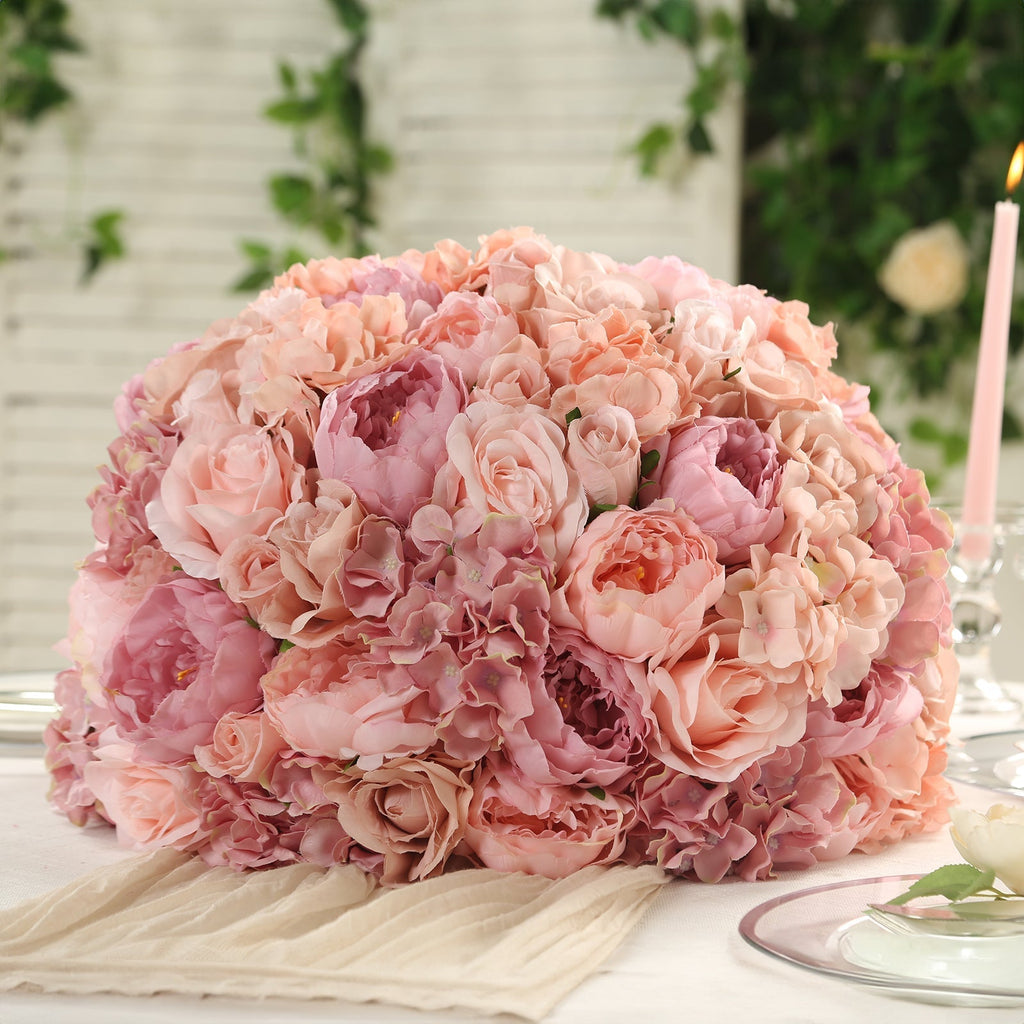 Pre - Arranged Silk Rose Wedding Centerpiece, Blush Artificial Rose Flower Balls Arrangement Table Decor - 20" - Bell Racket Store