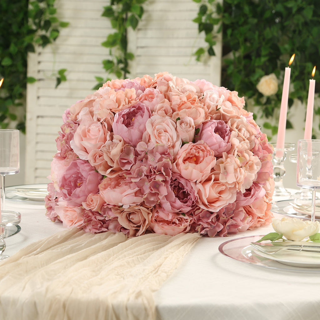 Pre - Arranged Silk Rose Wedding Centerpiece, Blush Artificial Rose Flower Balls Arrangement Table Decor - 20" - Bell Racket Store