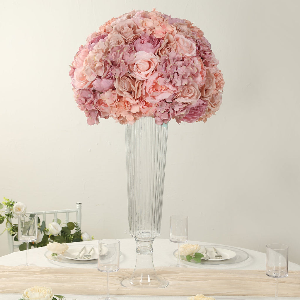 Pre - Arranged Silk Rose Wedding Centerpiece, Blush Artificial Rose Flower Balls Arrangement Table Decor - 20" - Bell Racket Store