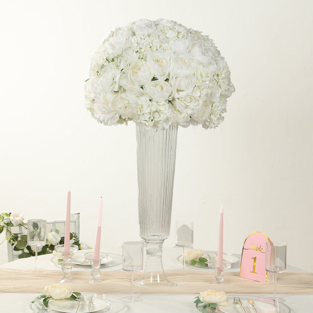 Pre - Arranged Silk Rose Wedding Centerpiece, Ivory Artificial Rose Flower Balls Arrangement Table Decor - 20" - Bell Racket Store