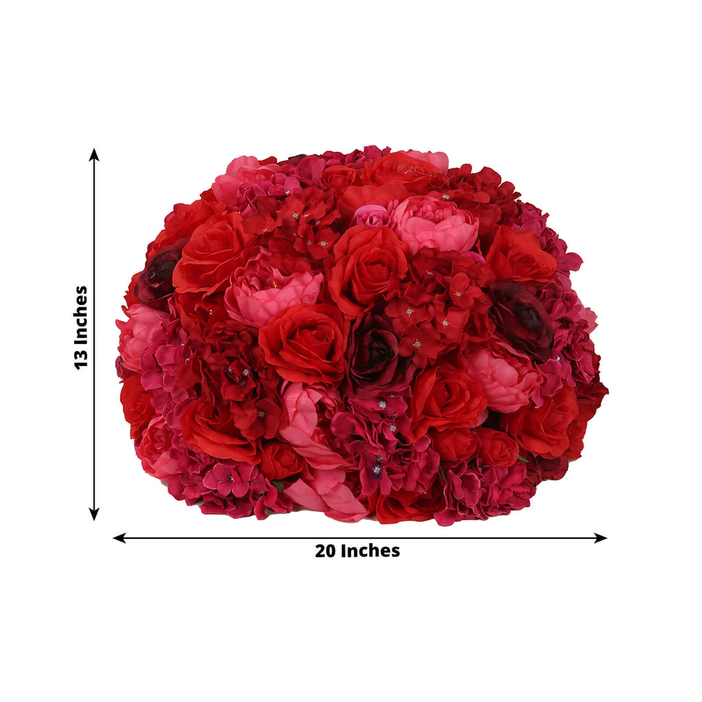 Pre - Arranged Silk Rose Wedding Centerpiece, Red Artificial Rose Flower Balls Arrangement Table Decor - 20" - Bell Racket Store
