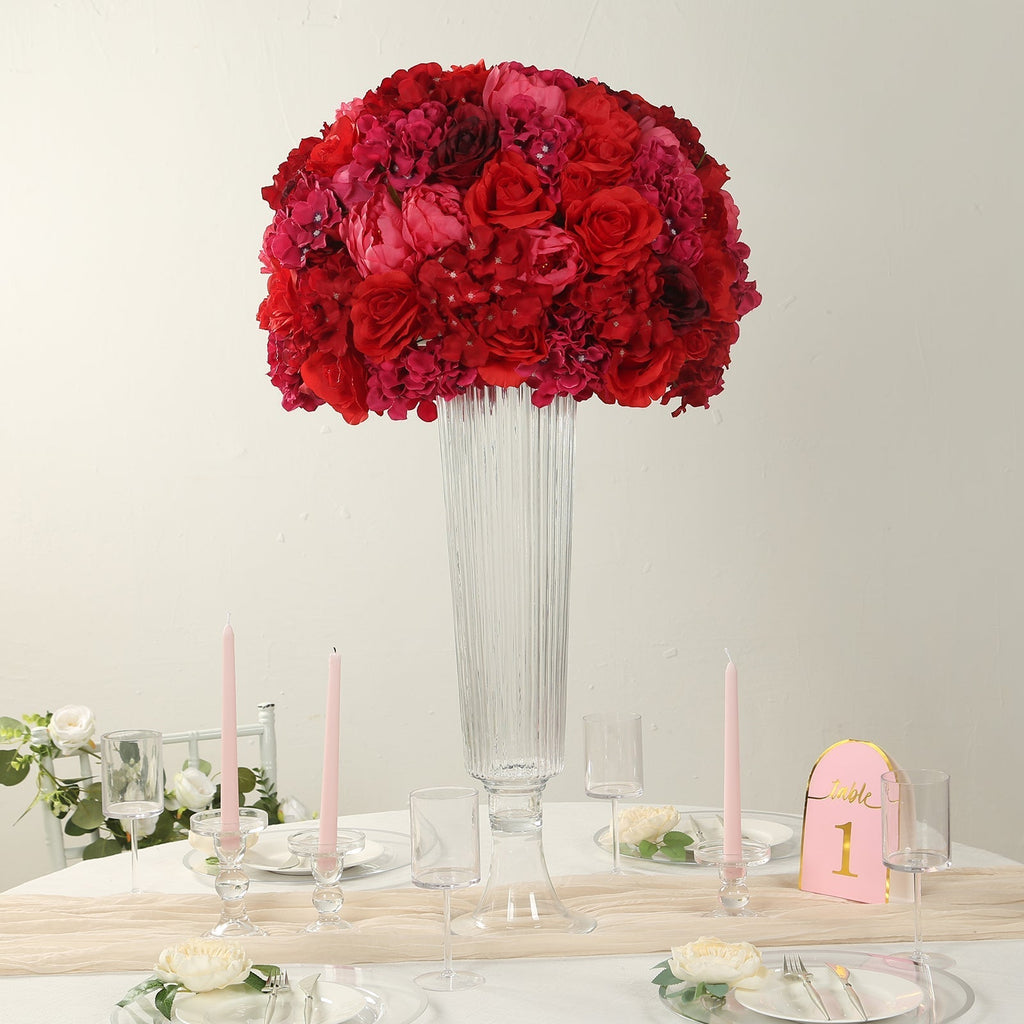 Pre - Arranged Silk Rose Wedding Centerpiece, Red Artificial Rose Flower Balls Arrangement Table Decor - 20" - Bell Racket Store