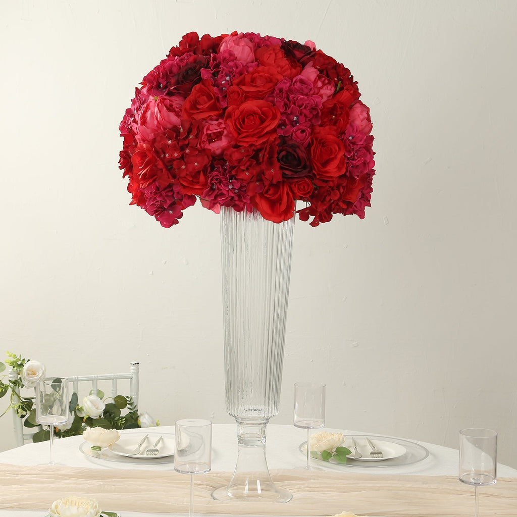 Pre - Arranged Silk Rose Wedding Centerpiece, Red Artificial Rose Flower Balls Arrangement Table Decor - 20" - Bell Racket Store