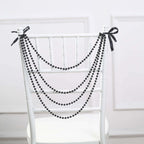 Faux Pearl Beaded 16" Chair Back Garland Sash Black Gatsby-Inspired Style - Pre-Tied Chic Wedding Decor for Chiavari Chairs