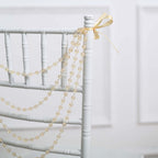 Faux Pearl Beaded 16" Chair Back Garland Sash Amber Gatsby-Inspired Style - Pre-Tied Chic Wedding Decor for Chiavari Chairs