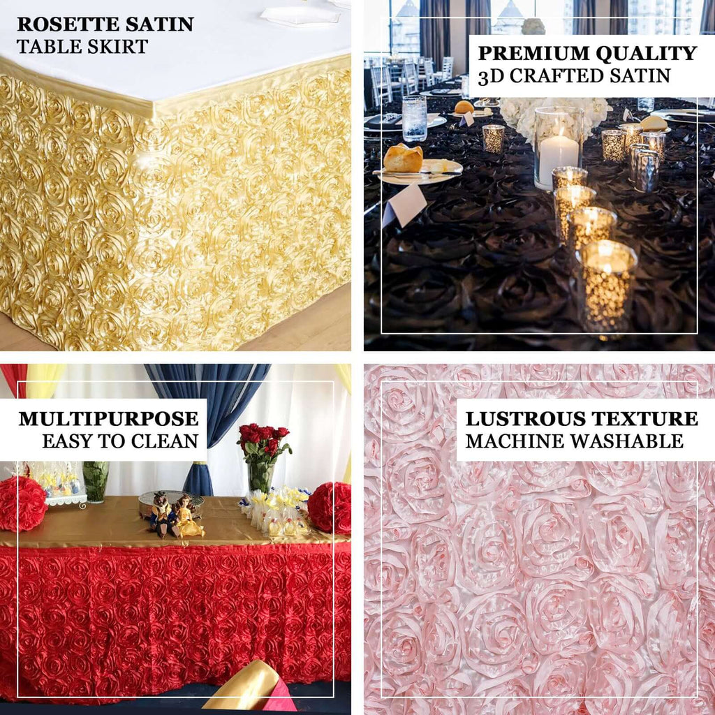 Rosette Satin 21ft Table Skirt Gold - 3D Floral Table Cover