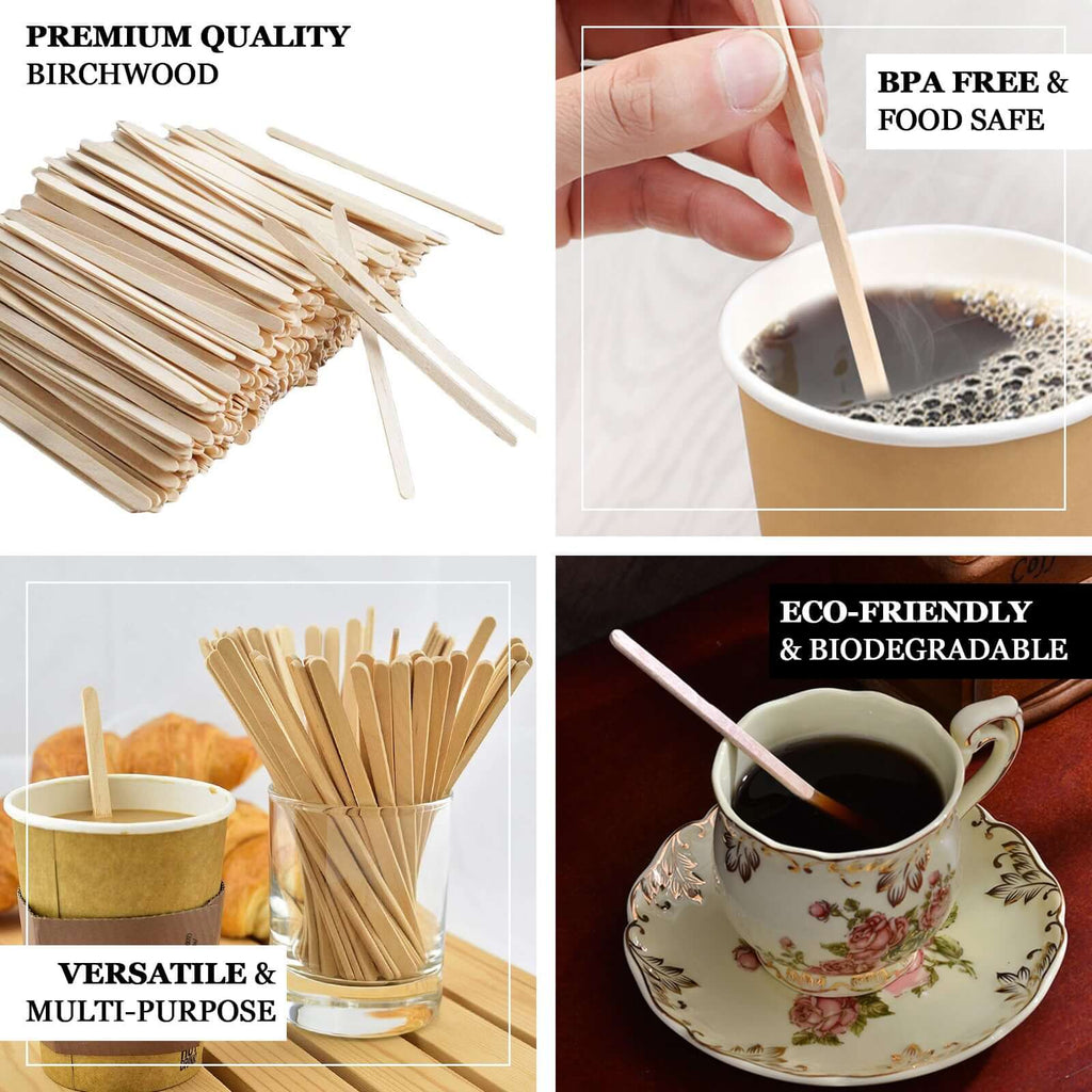 1000-Pack Birchwood Coffee Stirrers - Natural Eco-Friendly Wooden Stir Sticks for Tea & Cocktails 4.5"