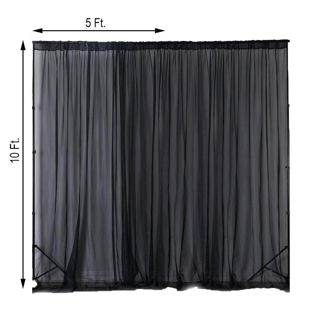 2 Pack Black Sheer Chiffon Event Curtain Drapes, Durable Flame Resistant Organza Backdrop Event Panels With Rod Pockets - 10ftx10ft
