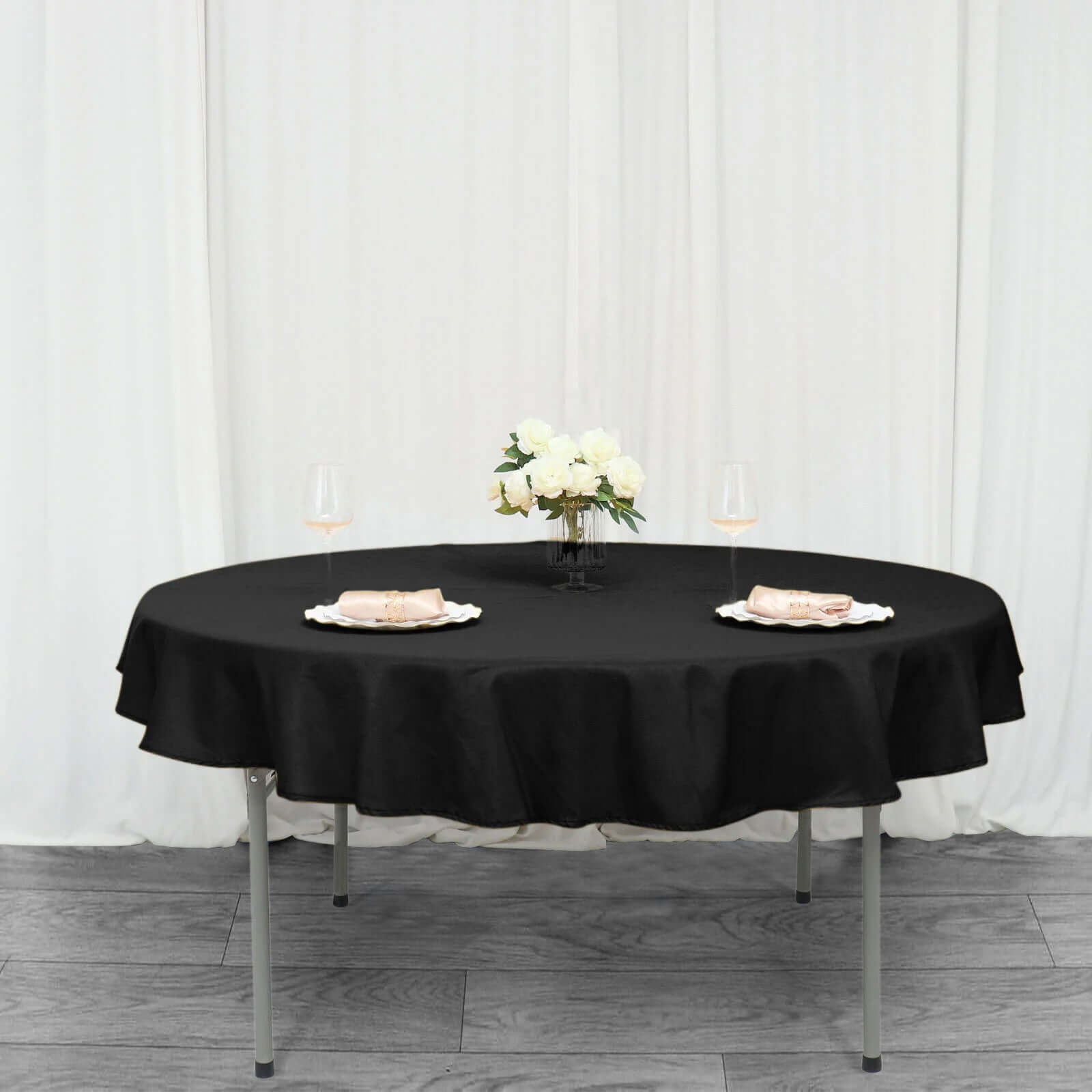 Premium Polyester 70" Round Tablecloth Black - Stain and Wrinkle-Resistant 220GSM Table Cover