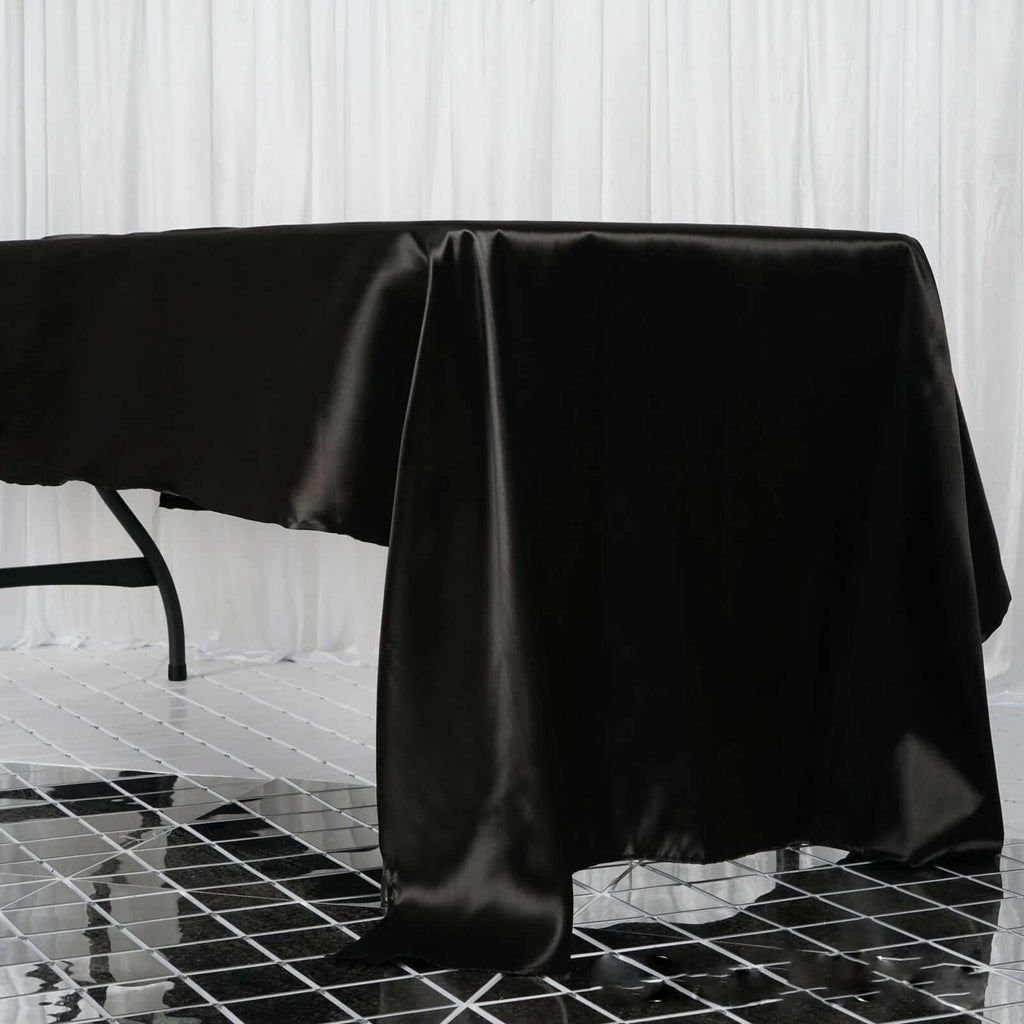 Satin Rectangular 60"x126" Tablecloth Black - Smooth and Lustrous Table Cover