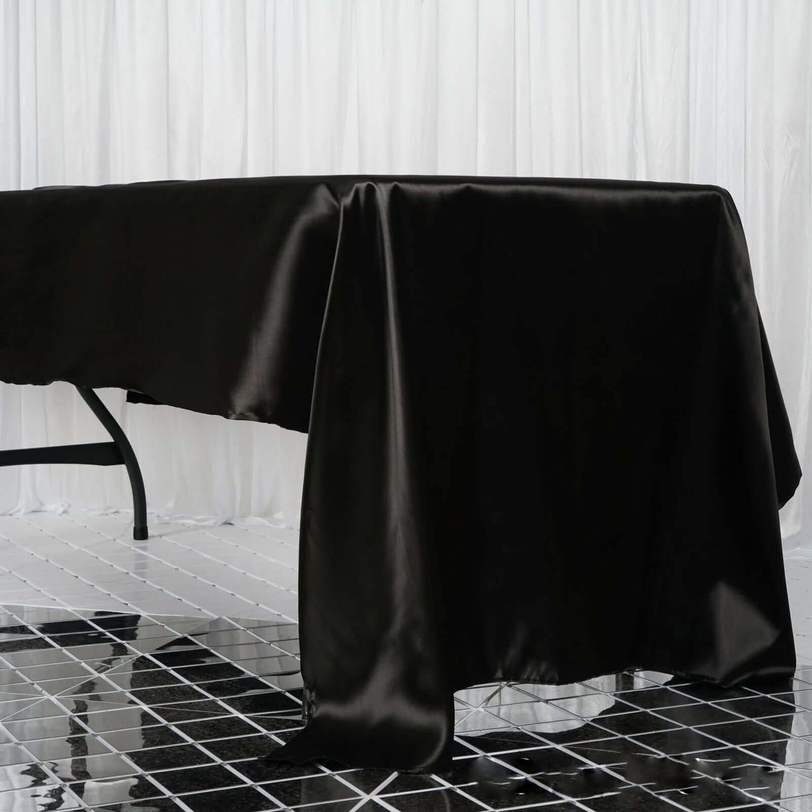 Satin Rectangular 60"x126" Tablecloth Black - Smooth and Lustrous Table Cover