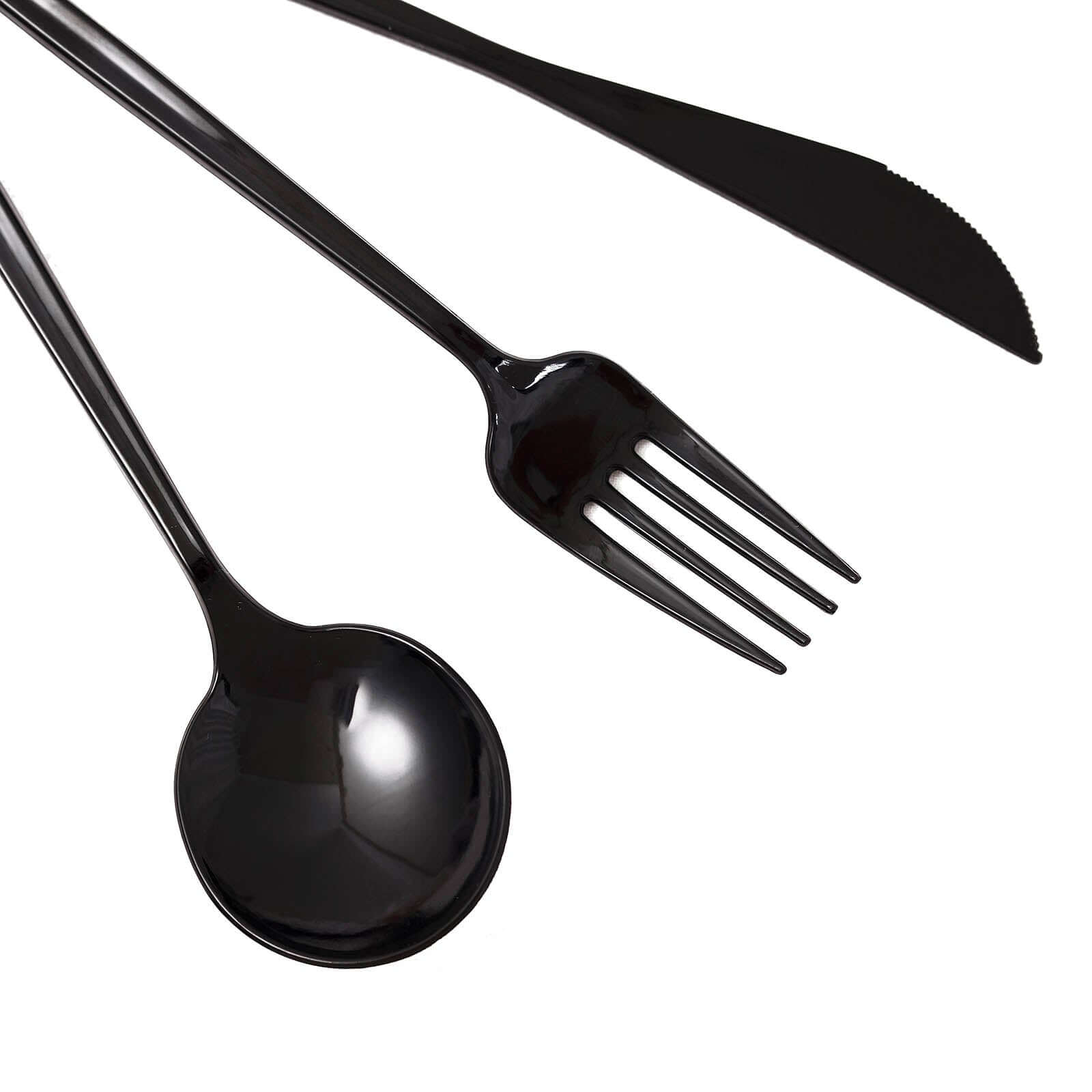 24-Pack Plastic Flatware Set with Sleek Modern Design Black - Premium Disposable Silverware 8"
