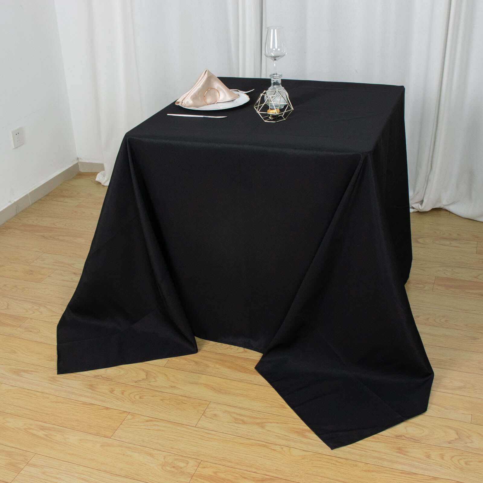 Premium Polyester Square Tablecloth 90"x90" Black 220GSM Wrinkle-Resistant Table Cover