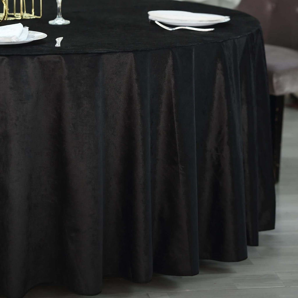 Premium Velvet 120" Round Tablecloth Black - Reusable Soft & Seamless Table Cover for Upscale Events