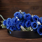 12 Bushes Royal Blue Artificial Premium Silk Flower Rose Bud Bouquets