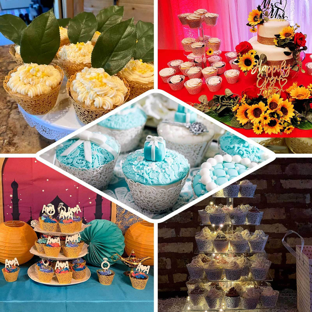 25-Pack Paper Cupcake Wrappers Lace Laser Cut Design Blush - Muffin Baking Cup Trays for Events