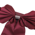 5 Pack Satin Faux Leather Chair Sashes Burgundy - Durable Double Sided Pre-tied Bow Tie Chair Bands with Diamond Rhinestone Buckles